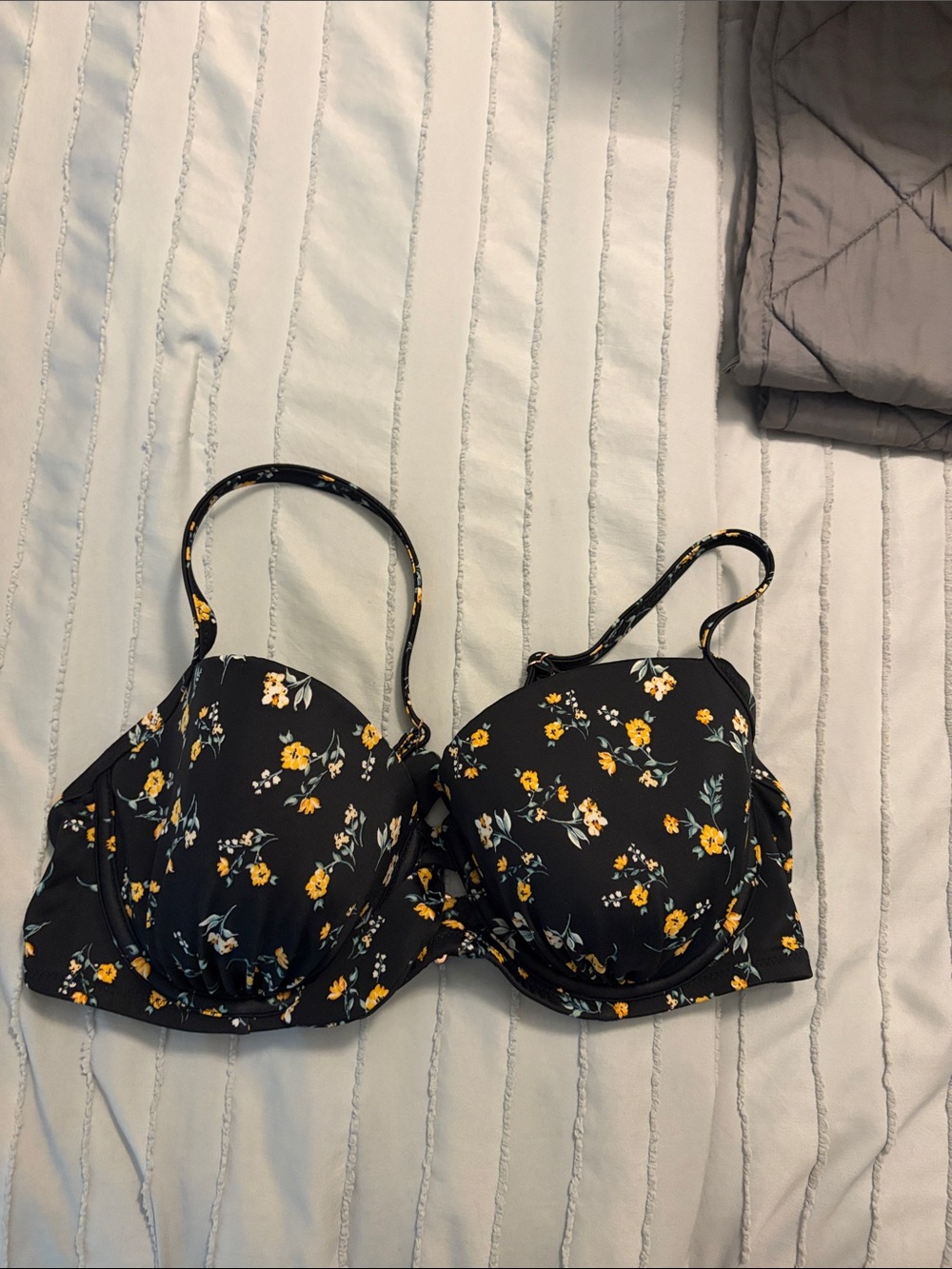 Shade & Shore Black Floral Bikini Top with Yellow Flowers